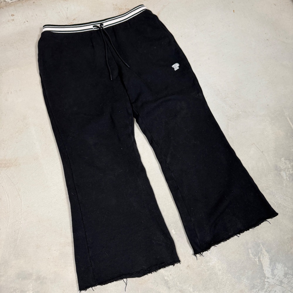 PINK Victoria's Secret Black Wide‎ Leg Sweatpants Raw Hem Striped Waist Mens L